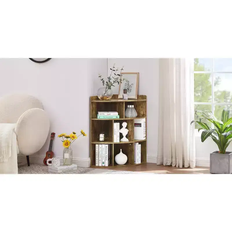 VECELO Corner Cabinet, 3-Tier Cube Storage Organizer, Triangle Bookcases with 8 Cubbies