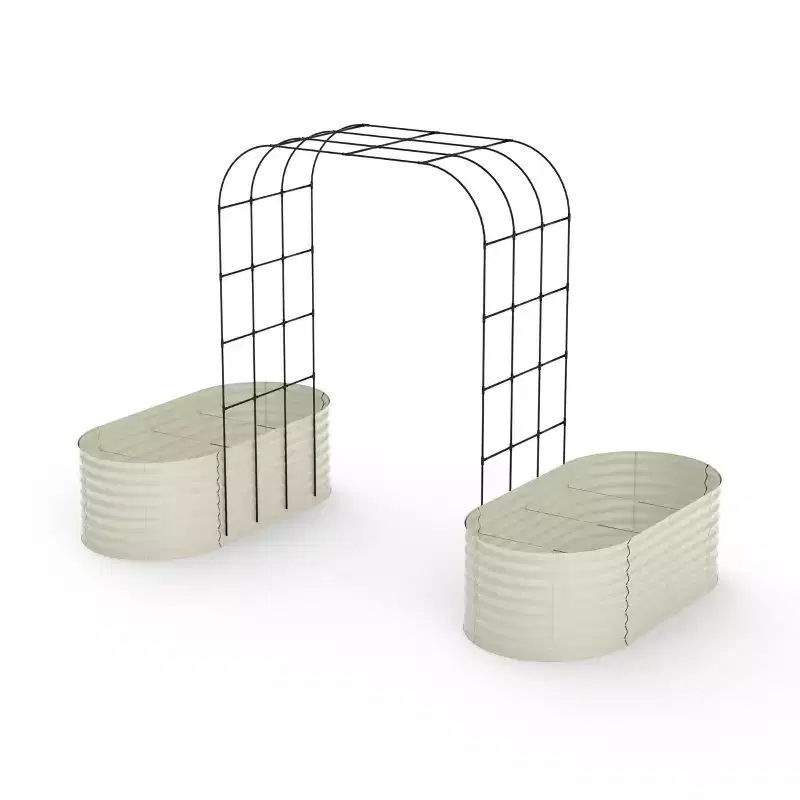 COZONY 96 Trellis Galvanized Raised Garden Bed, Vertical Planter Box, with Expandable Arch & Accessories