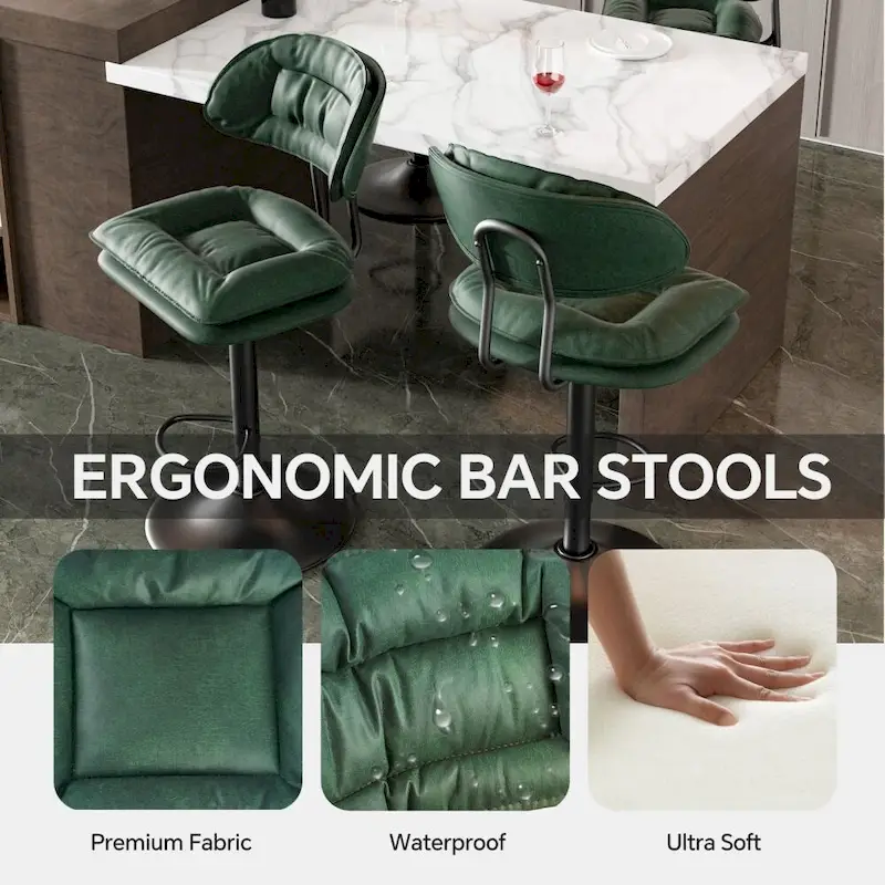 Set of 2 Swivel Bar Stools Adjustable Counter Height