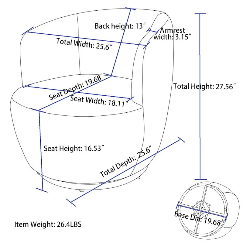 Green Chenille Swivel Barrel Chair with Metal Ring Base