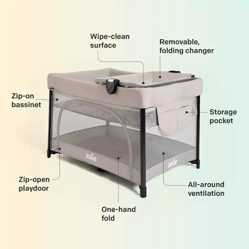 Joie Sesame LX One-Hand Fold Playard with Bassinet & Folding Changer