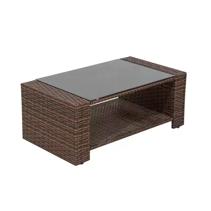 WestinTrends 4 Piece Outdoor Wicker Rattan Conversation Sofa set with Coffee table