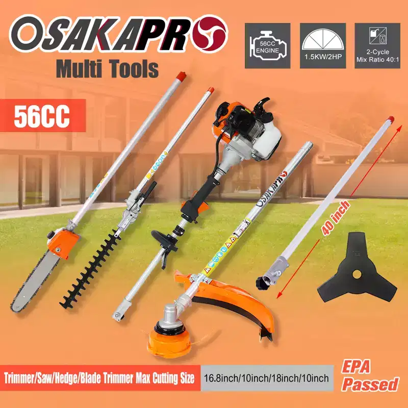 Multi-Functional Trimming Tool With String Trimmer Brush Cutter Pole Saw Full Crank Shaft Design 56CC 2-Cycle Garden Tool