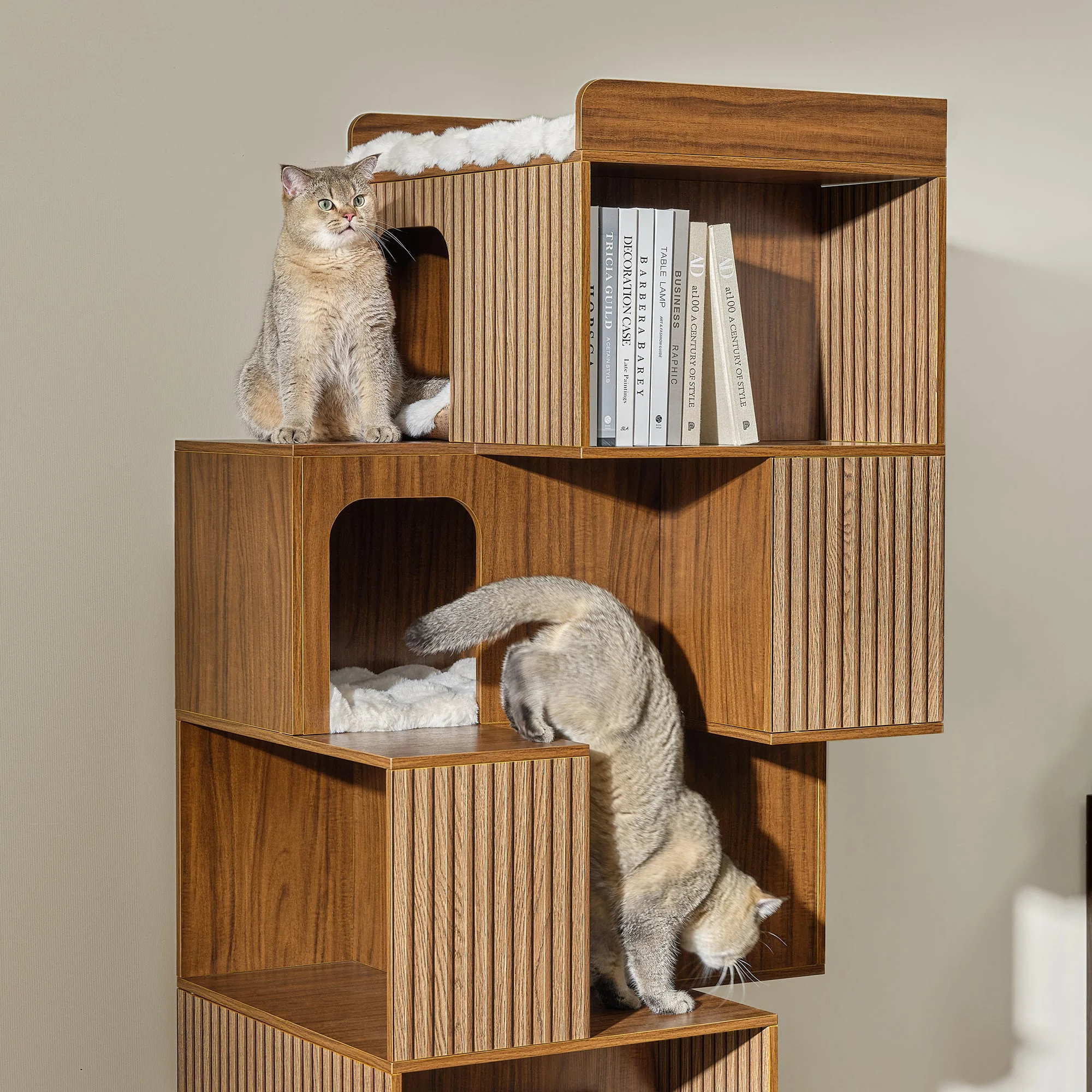 72'' Owner and Pet Shared Bookshelf Cat Tree