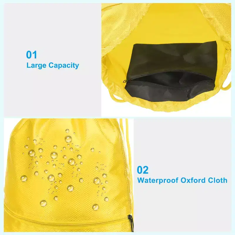 Unique Bargains Waterproof Adjustable Zip Pocket Drawstring Backpack Bags for Women Men