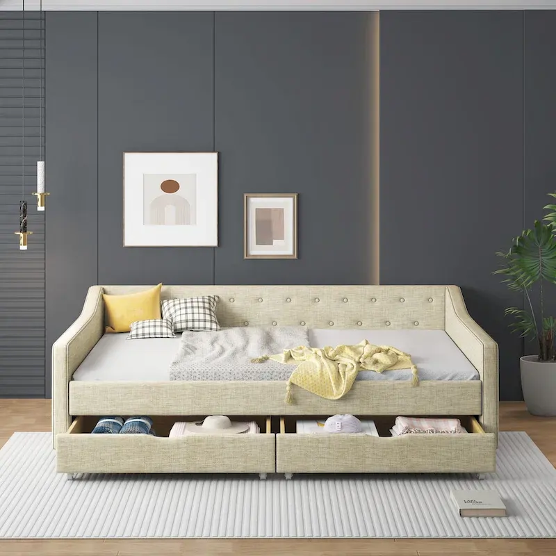 Full Size Upholstered Daybed with Storage Drawers
