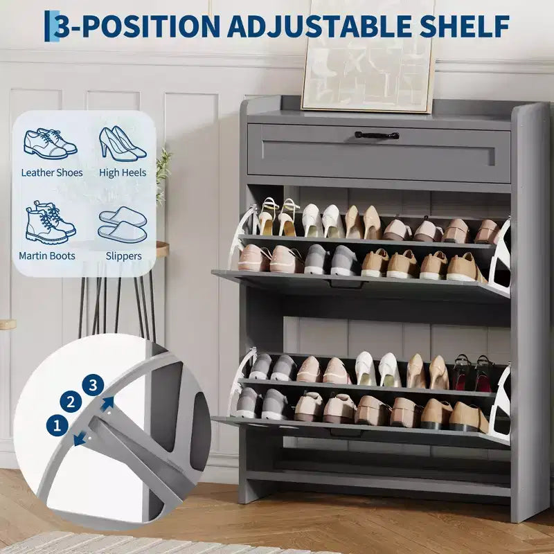 Modern Turn Drawer Shoe Cabinet, Space-Saving Storage Organizer for Entryway