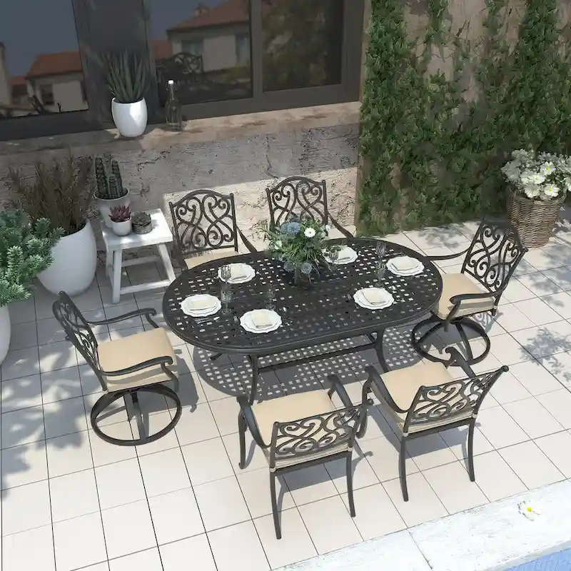 7-Piece Cast Aluminum Patio Dining Set with Cushions