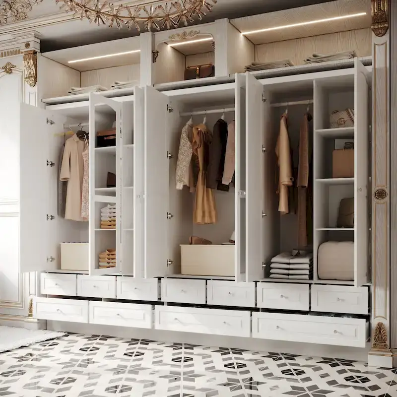 Modular Majesty Double Wardrobe Mirror-Front Storage Closet Armoires