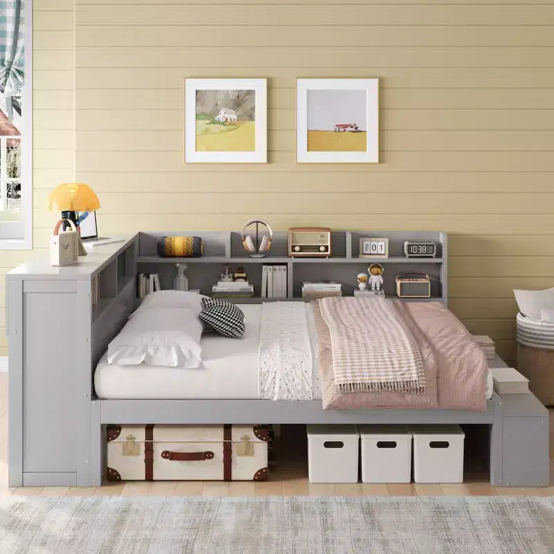 Full Daybed Frame, Solid Wood Daybed with Storage Cabinets and Shoe Cabinet