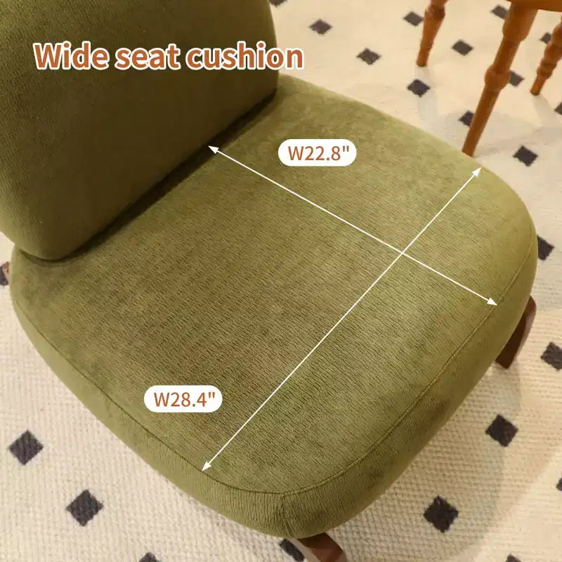 Velvet Armless Accent Chair with Soft Cushion and Solid Wood Legs