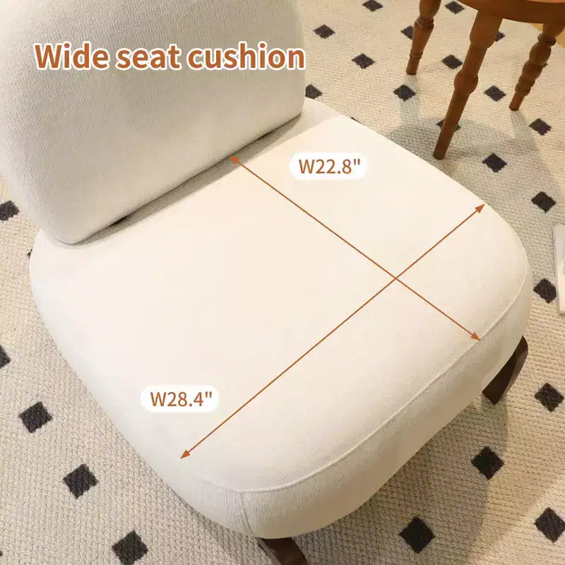 Velvet Armless Accent Chair with Soft Cushion and Solid Wood Legs