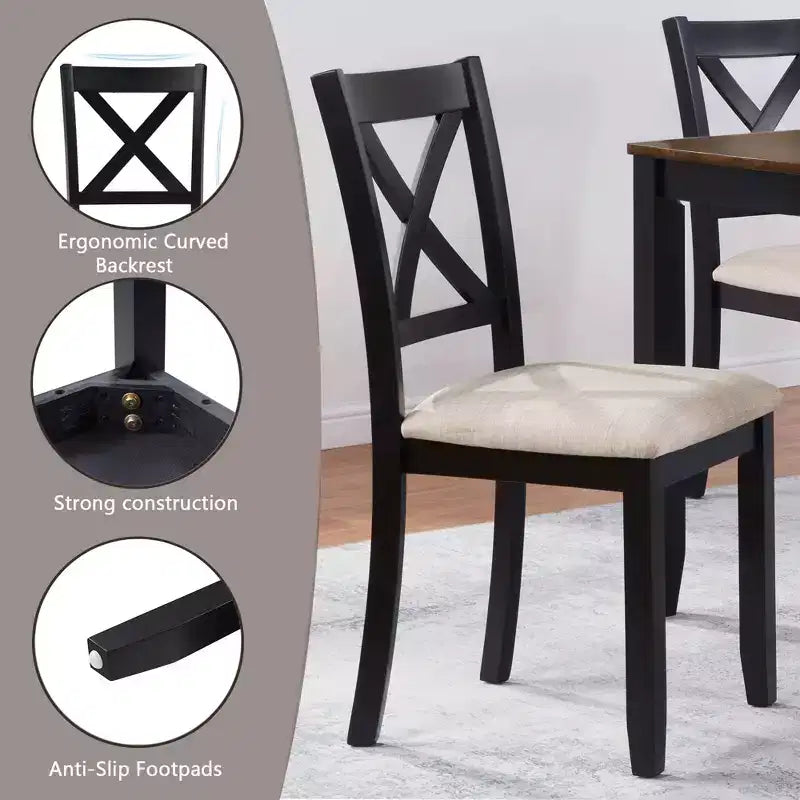 MAYEERTY 5-Piece Modern Dining Set, Wood Table with 4 Chairs, Grey & White Two Tone