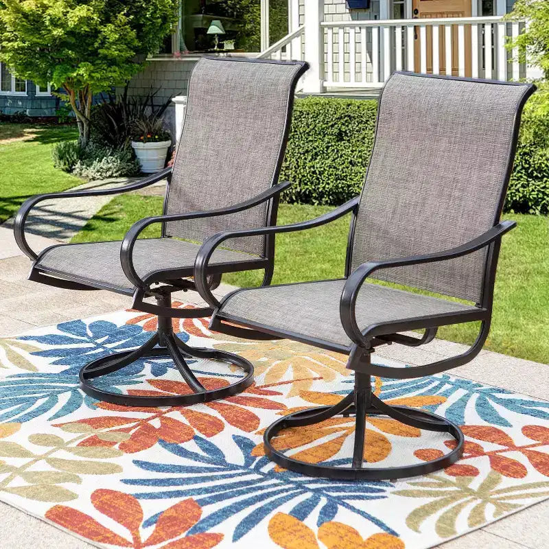 7pc Outdoor Dining Set with Faux Wood Table Top & 1.6" Umbrella Hole & Swivel Chairs - Captiva Designs