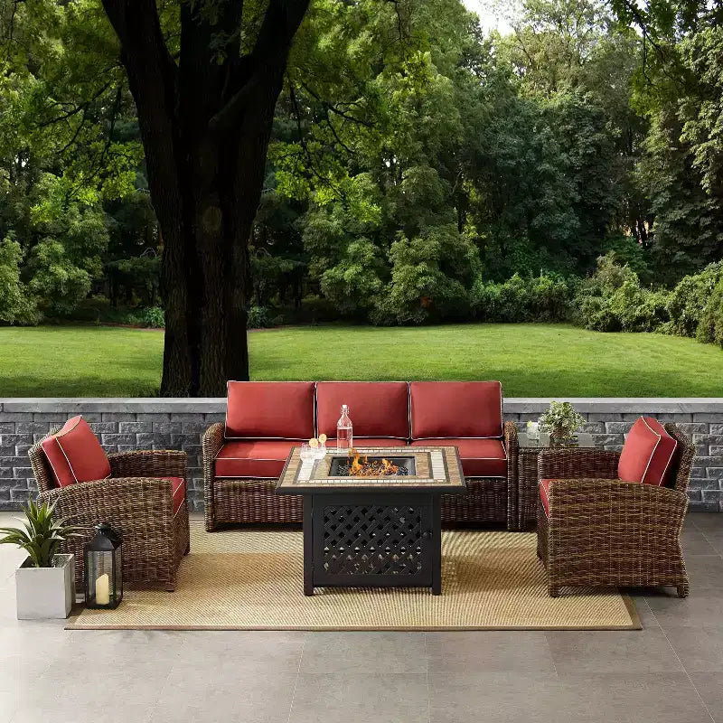 Bradenton 5pc Outdoor Wicker Conversation Set with Fire Table - Crosley