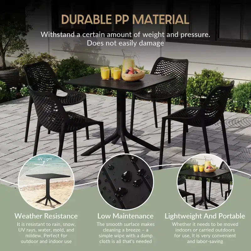 WestinTrends Playa 5-Piece Outdoor Resin Square Patio Dining Table Set with Stackable Patio Dining Chairs