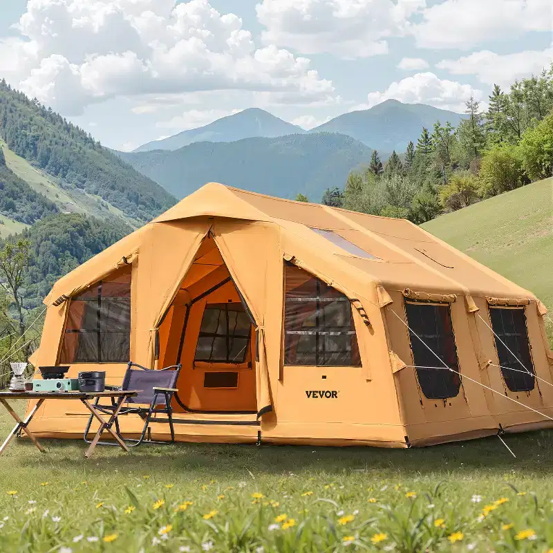 VEVOR Inflatable Tents for Camping, 8-12 Person Easy Setup Blow up Tent with Hand Pump, 4 Season Luxury Glamping Tent, Yellow