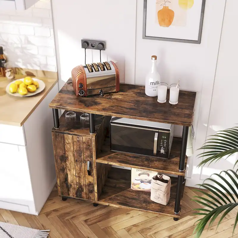 4-Tier Kitchen Islands Microwave Oven Stand-Kitchen Cabinets with hooks - 35.4in W