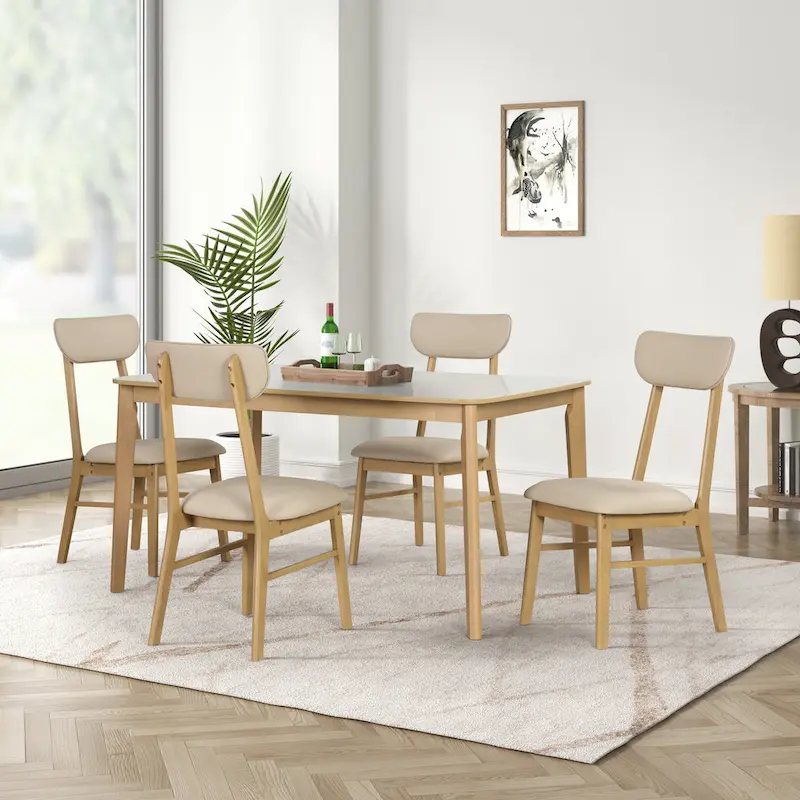 6-piece Rectangular Dining Table Set with 4 Upholstered Dining Chairs and Bench Modern Casual Dining Table Set for Kitchen
