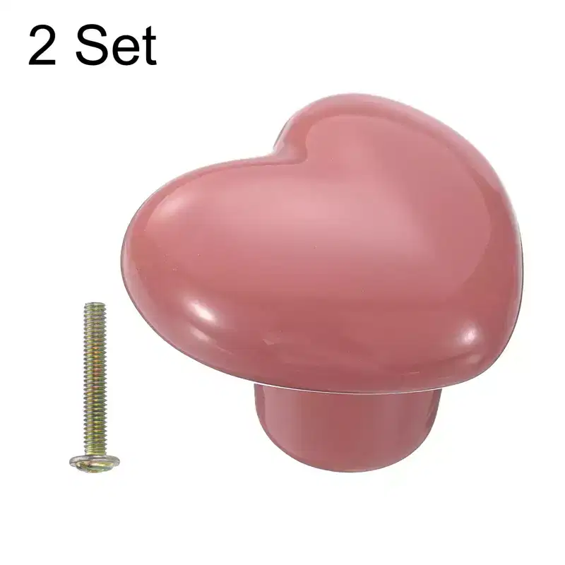 Unique Bargains Heart-Shaped Ceramic Drawer Knobs with Screw for Cupboard Wardrobe 2 Pcs