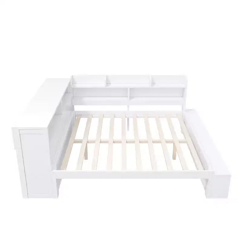 Full Daybed Frame, Solid Wood Daybed with Storage Cabinets and Shoe Cabinet