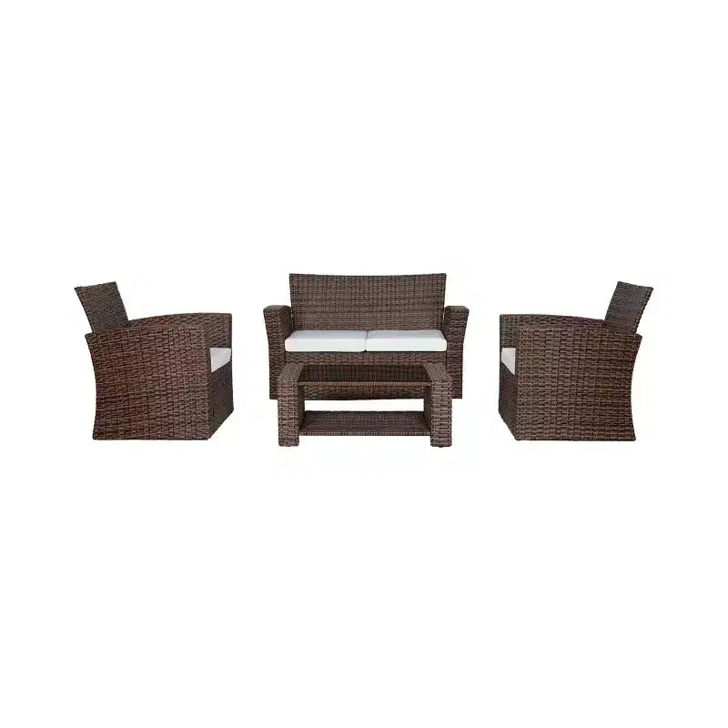 WestinTrends 4 Piece Outdoor Wicker Rattan Conversation Sofa set with Coffee table