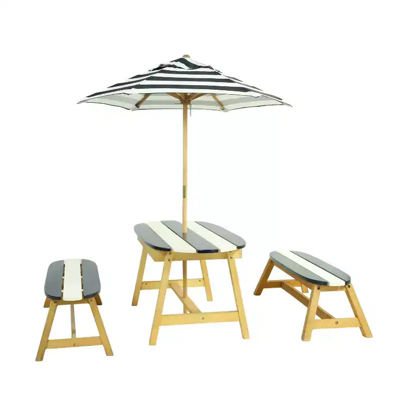 Naturally Playful Kids Picnic Table with Umbrella, Indoor/Outdoor Toys-Dark Blue
