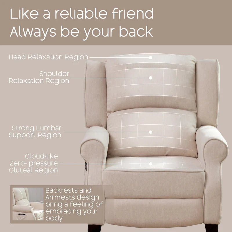 HOMYKA Polyested Upholstered Pushback Recliner Accent Chair Wingback Armchair