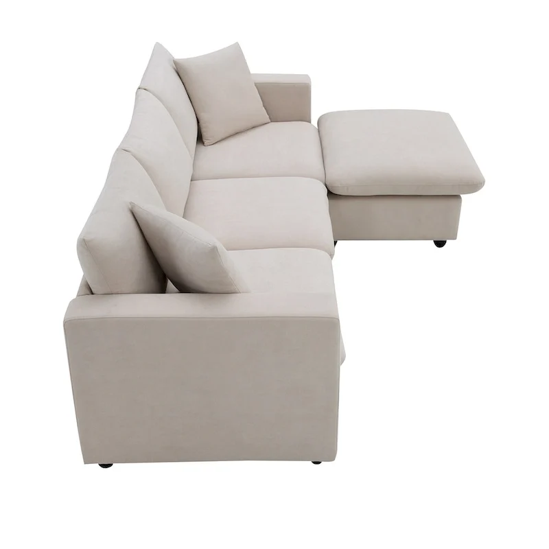 White L-Shaped Sectional Sofa with Ottoman, Seats 5