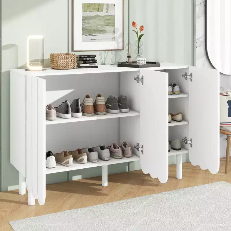 Minimalist Shoe Cabinet with Wave Doors and Adjustable Shelves