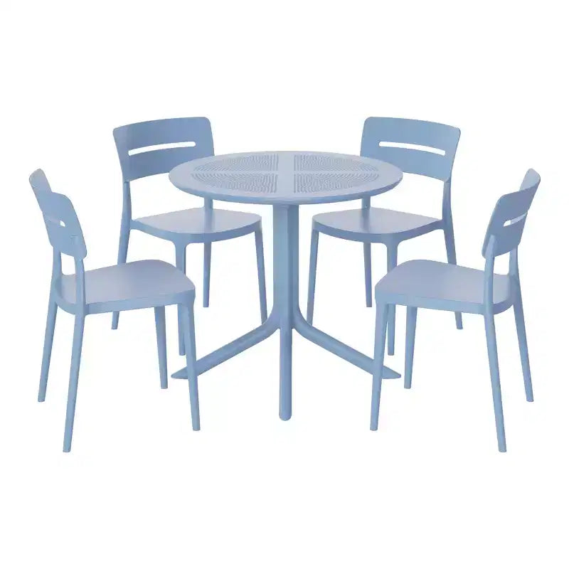 WestinTrends Playa Modern 5-Piece Resin Round Patio Dining Table Set with Stackable Patio Dining Chairs