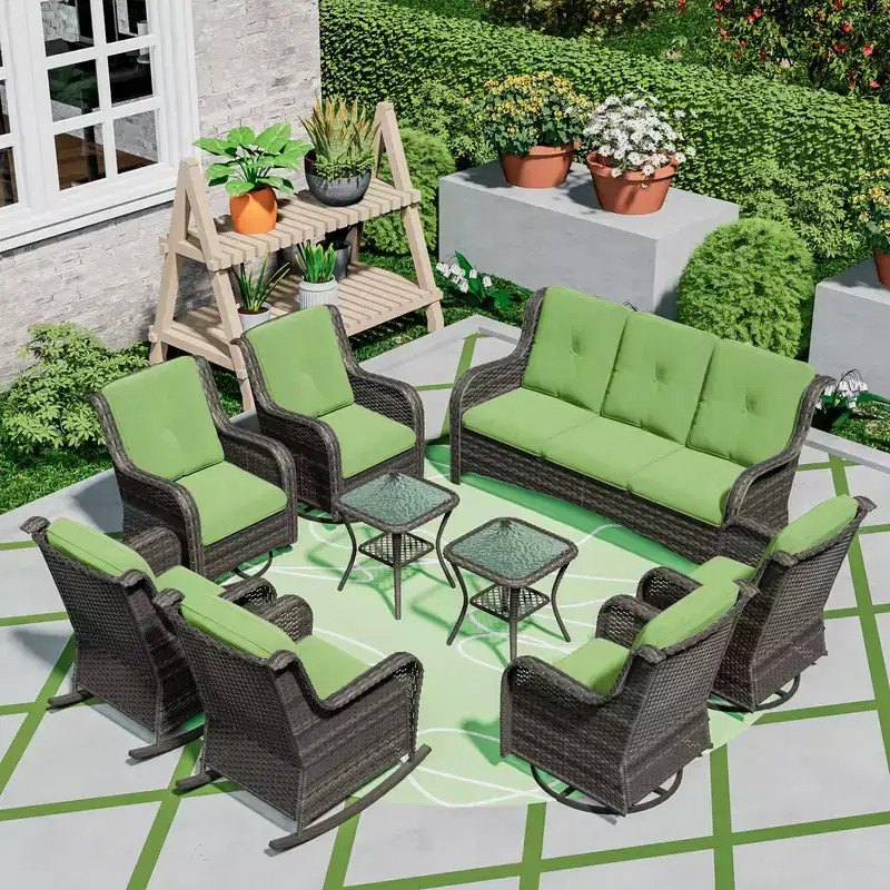 UPTIOT 9 Pieces Outdoor Wicker Sectional Sofa