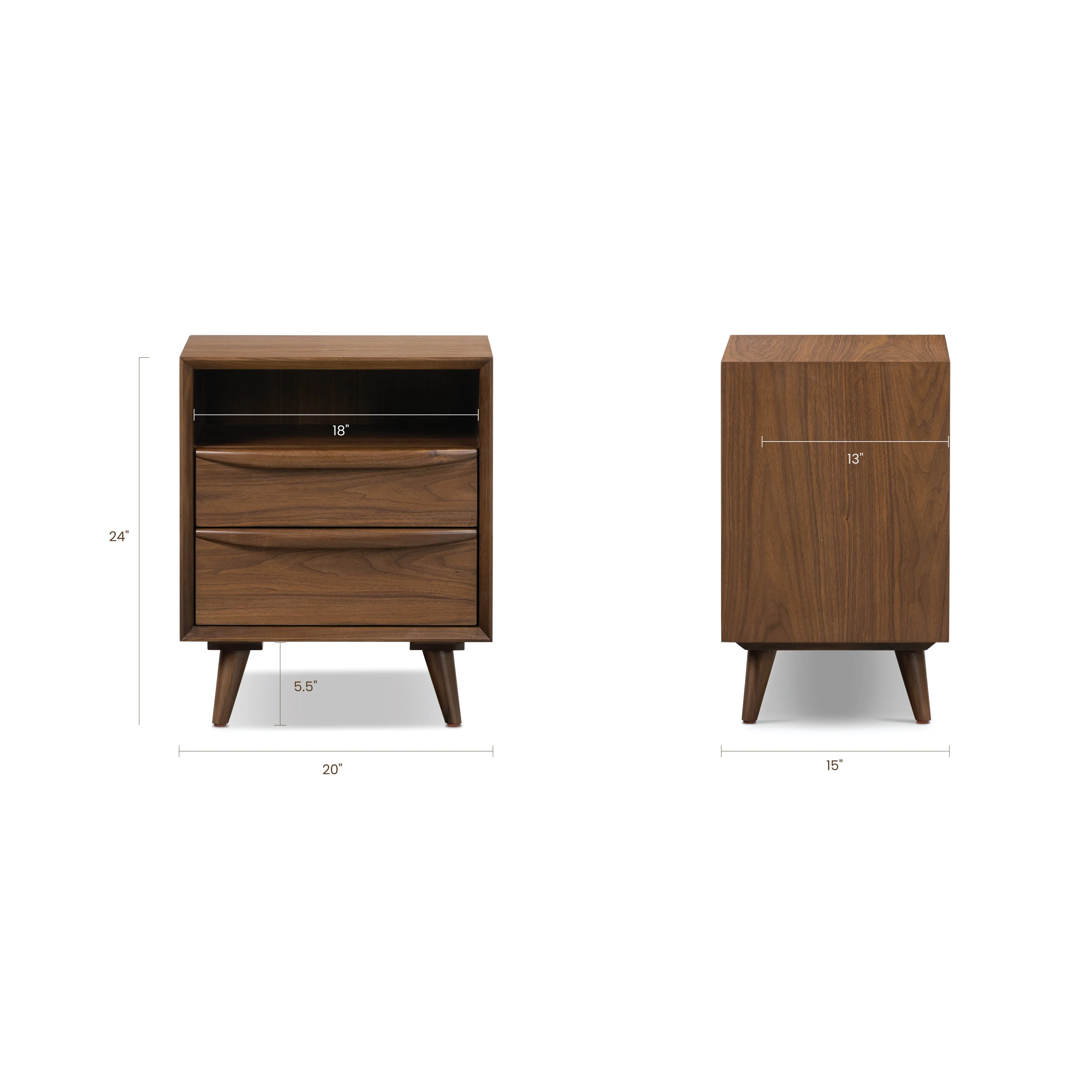 Mid-Century Modern Walnut Walnut Wood Nightstand with Solid Walnut