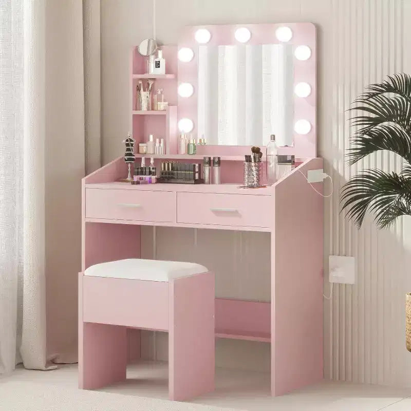 Vanity Desk with Mirror, Makeup Vanity with Cushioned Stool, 3 Lighting Modes Adjustable Brightness