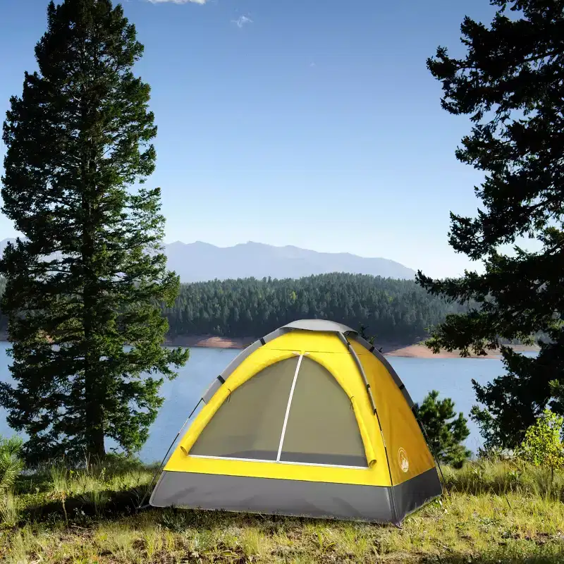 Camping Tent with Rain Fly and Carrying Bag for Backpacking, Hiking, or Beach Use by Leisure Sports (Yellow)