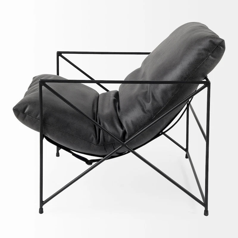 Faux Leather Accent Chair – Brown / Black, Modern Style, X-Frame Metal Legs, Seats 1
