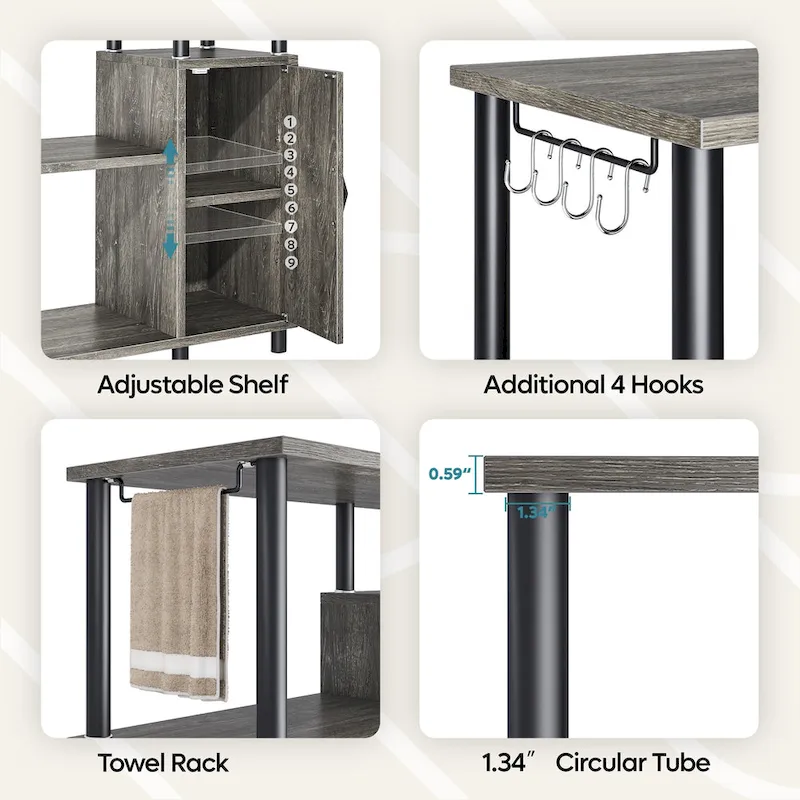 4-Tier Kitchen Islands Microwave Oven Stand-Kitchen Cabinets with hooks - 35.4in W