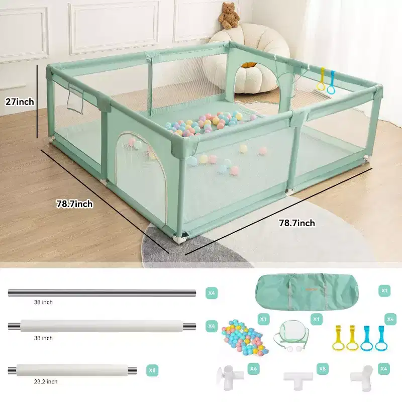 GOTGELIF 79x79 4-Panel Baby Playpen Spacious & Secure Portable Playard