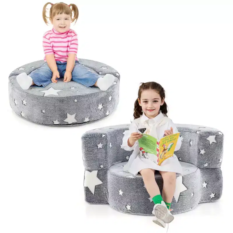 Costway Kids Plush Couch with Machine Washable Flannel Cover Soft Sponge Padding