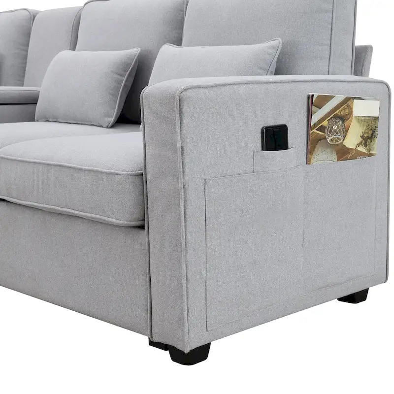 114.2 Upholstered Sofa with Console, Cup Holders and USB Charging