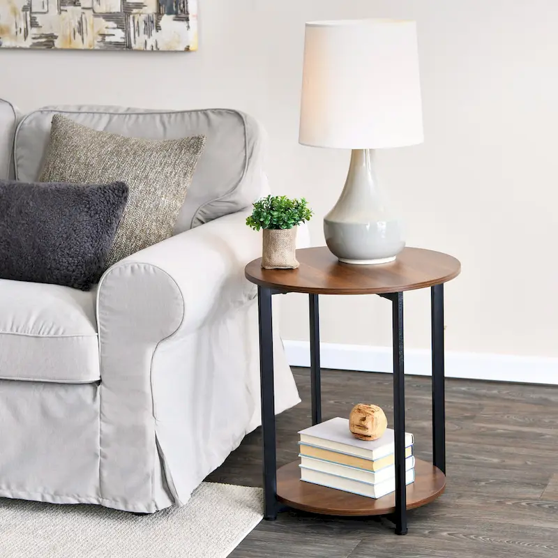 Household Essentials Side End Table with Storage Shelf