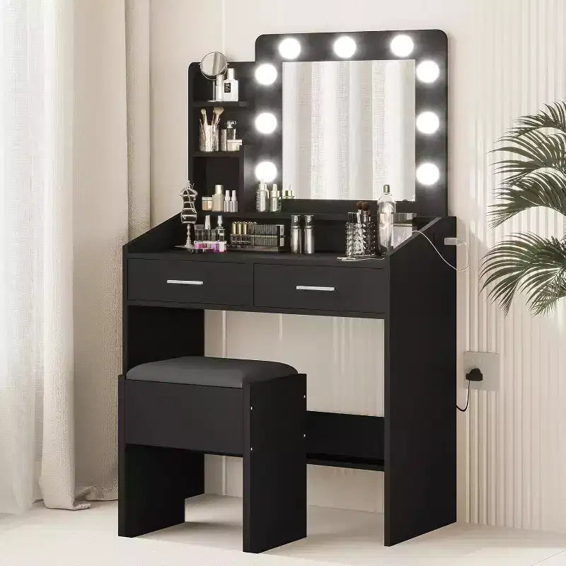 Vanity Desk with Mirror, Makeup Vanity with Cushioned Stool, 3 Lighting Modes Adjustable Brightness