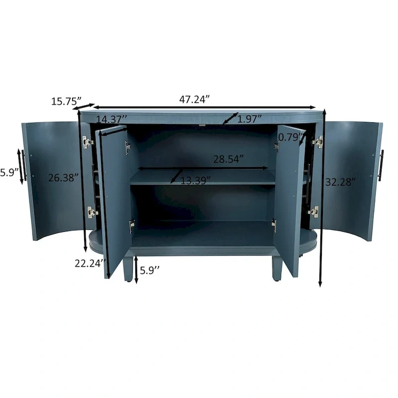 Modern Curved Sideboard Storage Cabinet with 4 Doors and Adjustable Shelves