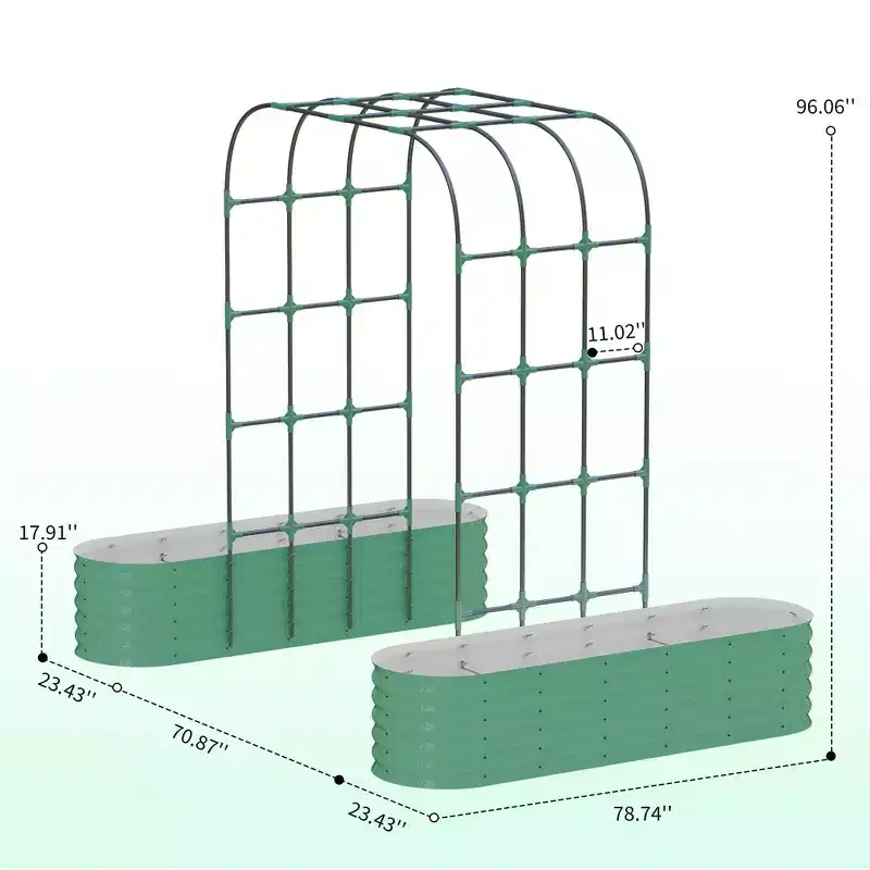 COZONY 96 Trellis Galvanized Raised Garden Bed, Vertical Planter Box, with Expandable Arch & Accessories