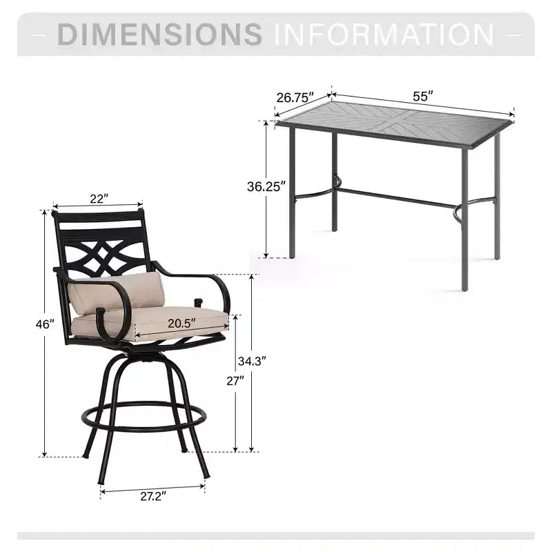 Captiva Designs 5pc Outdoor Patio Cross Bracket Rectangle Steel Bar Table & High Bar Stools