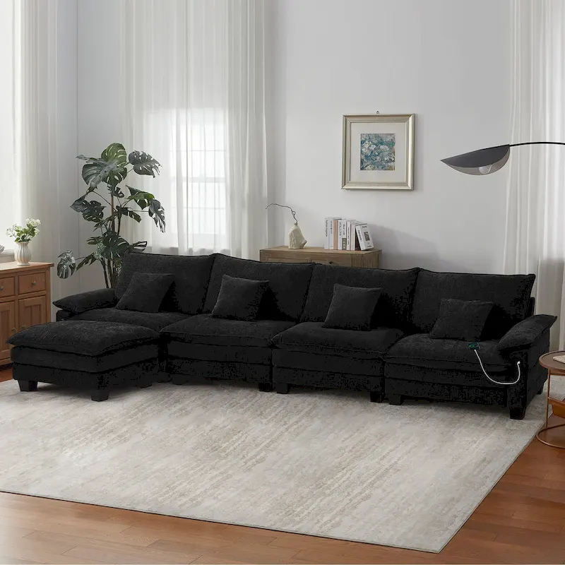5 Seat Modular Sofa Sleeper Couch Set Convertible L Shaped Sofa Couch for Living Room