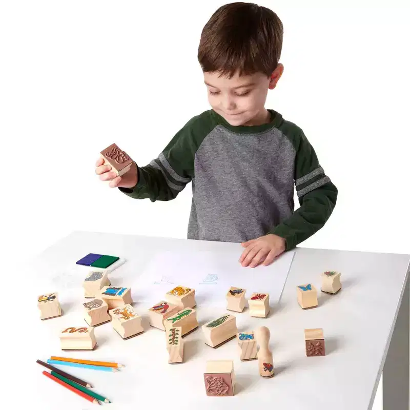 Melissa & Doug Stamp-a-Scene Stamp Set: Rain Forest - 20 Wooden Stamps, 27-Piece Set for Kids, Animals Theme
