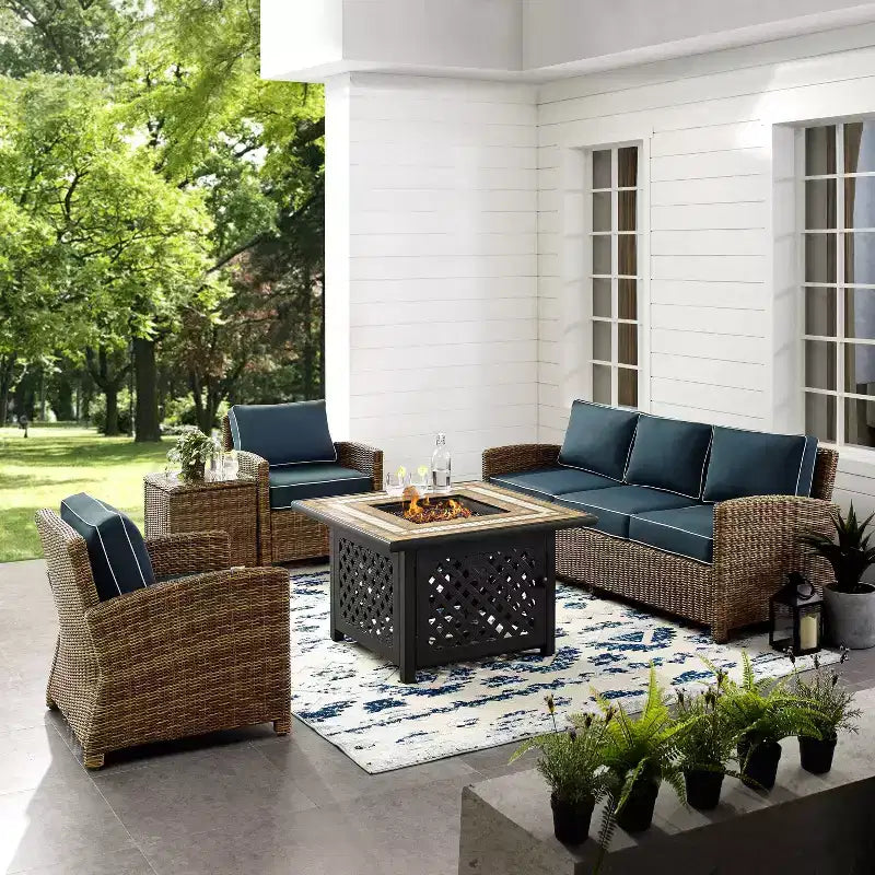 Bradenton 5pc Outdoor Wicker Conversation Set with Fire Table - Crosley