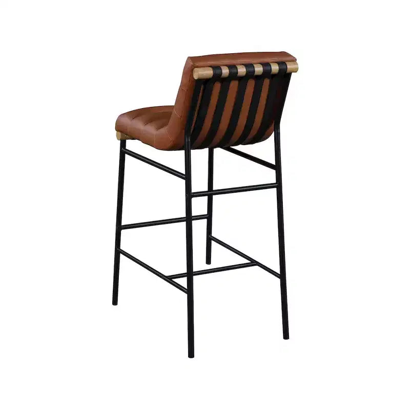Cognac Vegan Leather Bar Stool with Mid Back