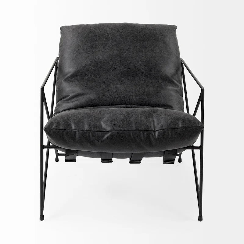 Faux Leather Accent Chair – Brown / Black, Modern Style, X-Frame Metal Legs, Seats 1